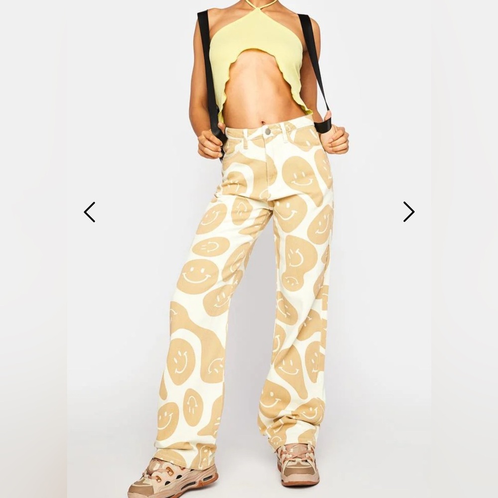 ASOS BaileyRose SmileyFace Stretch Denim Jeans Cream Beige Tan WideLeg Y2KWMN 29
